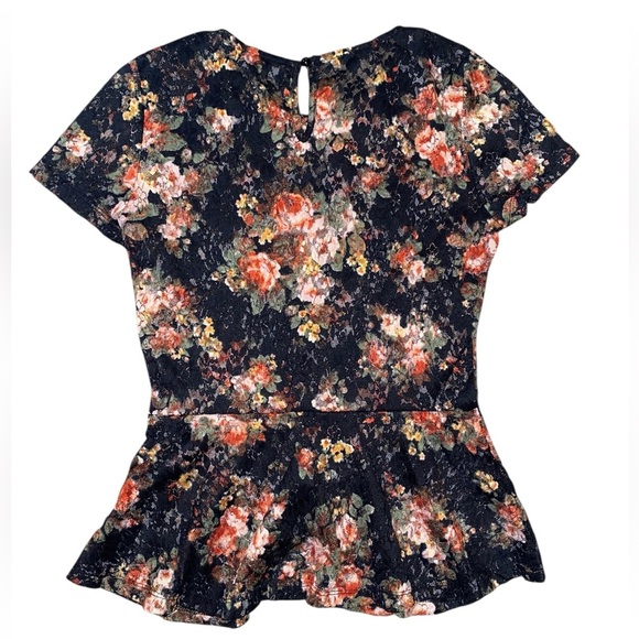 Forever 21 Black Floral Lace Peplum Top | Size Small - Picture 2 of 2